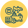 Representación de 3 tipos de transporte: terrestre, fluvial y aéreo